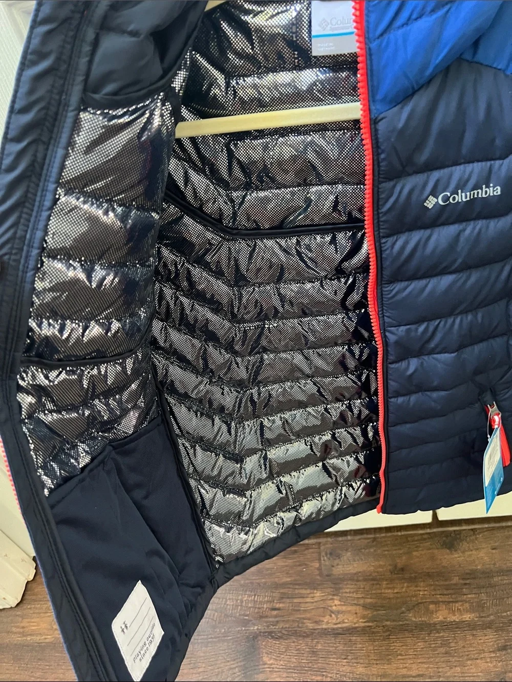Columbia Kids Navy and Royal Blue Hooded Puffer Jacket with Red Accents